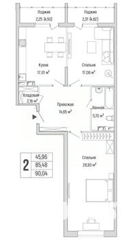 2-к квартира, вторичка, 90м2, 5/9 этаж
