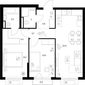 2-к квартира, вторичка, 58м2, 7/9 этаж