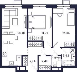 2-к квартира, строящийся дом, 63м2, 11/28 этаж