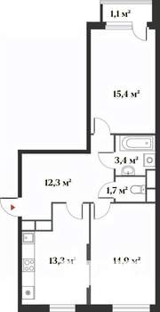 2-к квартира, вторичка, 62м2, 3/6 этаж