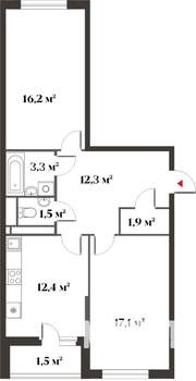 2-к квартира, вторичка, 65м2, 4/6 этаж