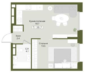 1-к квартира, вторичка, 39м2, 6/8 этаж