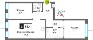 1-к квартира, вторичка, 51м2, 7/9 этаж