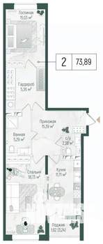 2-к квартира, вторичка, 76м2, 9/10 этаж