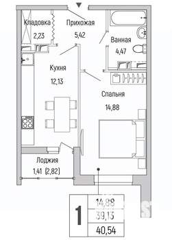 1-к квартира, вторичка, 41м2, 9/9 этаж