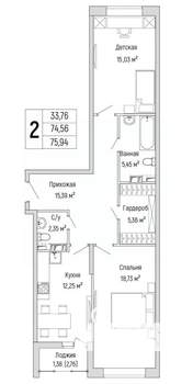 2-к квартира, вторичка, 76м2, 5/9 этаж
