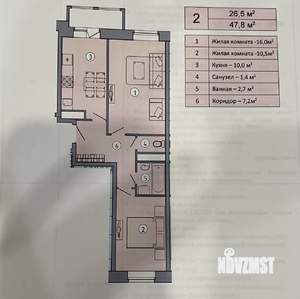 2-к квартира, вторичка, 48м2, 5/8 этаж