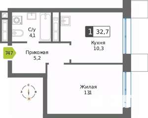 1-к квартира, вторичка, 33м2, 28/32 этаж
