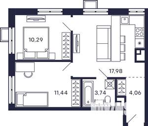 2-к квартира, строящийся дом, 50м2, 23/28 этаж