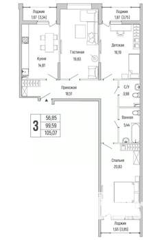 2-к квартира, вторичка, 105м2, 2/9 этаж