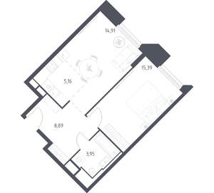 1-к квартира, вторичка, 48м2, 22/30 этаж