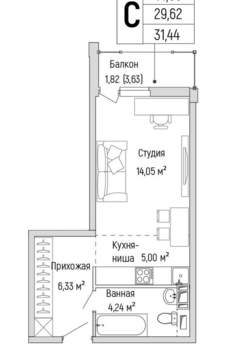 Студия квартира, вторичка, 31м2, 4/9 этаж