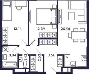 2-к квартира, строящийся дом, 63м2, 11/28 этаж
