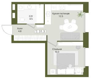 1-к квартира, вторичка, 31м2, 4/8 этаж