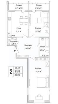 2-к квартира, вторичка, 90м2, 5/9 этаж
