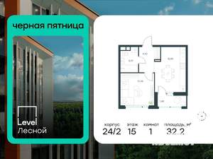 1-к квартира, вторичка, 32м2, 15/15 этаж