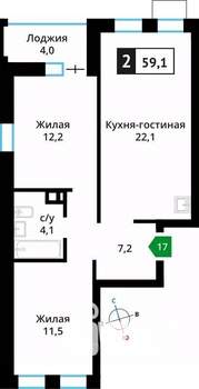 2-к квартира, вторичка, 59м2, 4/6 этаж