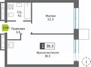 1-к квартира, вторичка, 39м2, 14/32 этаж