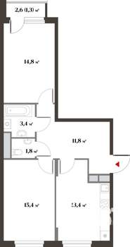 2-к квартира, вторичка, 61м2, 4/6 этаж