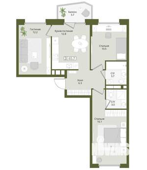 3-к квартира, вторичка, 66м2, 3/8 этаж