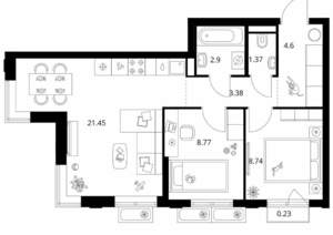 2-к квартира, вторичка, 51м2, 5/9 этаж