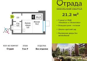 Студия квартира, вторичка, 21м2, 5/9 этаж