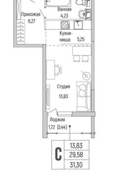 Студия квартира, вторичка, 31м2, 8/9 этаж
