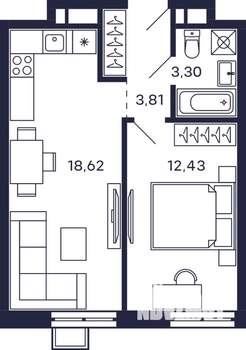 1-к квартира, строящийся дом, 40м2, 28/28 этаж