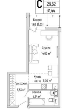 Студия квартира, вторичка, 31м2, 4/9 этаж