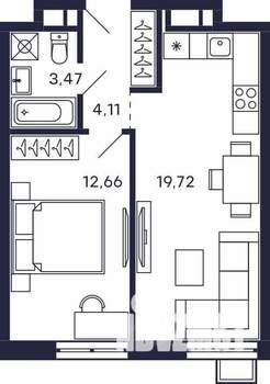 1-к квартира, вторичка, 40м2, 19/28 этаж