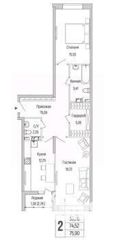 2-к квартира, вторичка, 76м2, 4/9 этаж