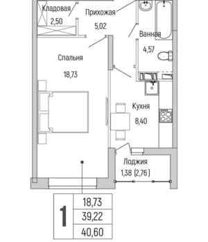 1-к квартира, вторичка, 41м2, 9/9 этаж