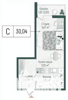 Студия квартира, вторичка, 32м2, 8/10 этаж