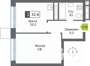 1-к квартира, вторичка, 33м2, 16/32 этаж