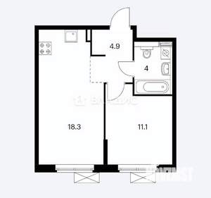 1-к квартира, вторичка, 38м2, 7/9 этаж