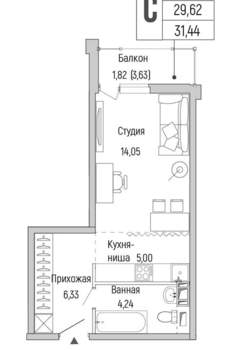 Студия квартира, вторичка, 31м2, 9/9 этаж