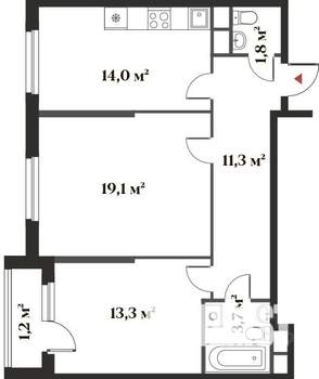 2-к квартира, вторичка, 64м2, 1/6 этаж