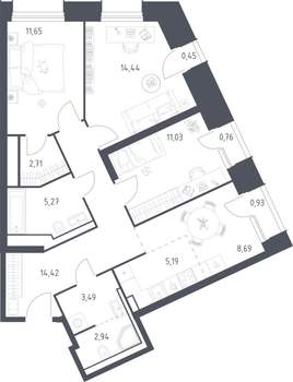 3-к квартира, строящийся дом, 82м2, 4/30 этаж