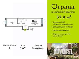 1-к квартира, вторичка, 37м2, 9/9 этаж