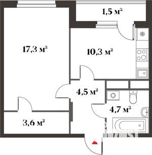 1-к квартира, вторичка, 40м2, 4/6 этаж