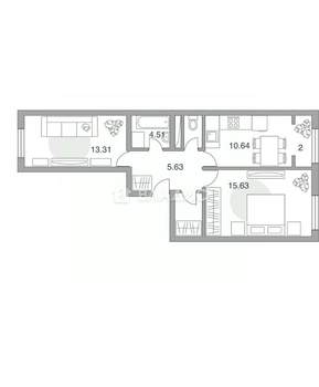 2-к квартира, вторичка, 55м2, 2/8 этаж