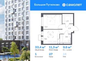 1-к квартира, вторичка, 33м2, 15/25 этаж