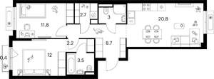 2-к квартира, вторичка, 65м2, 4/9 этаж