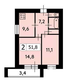 2-к квартира, вторичка, 52м2, 8/10 этаж
