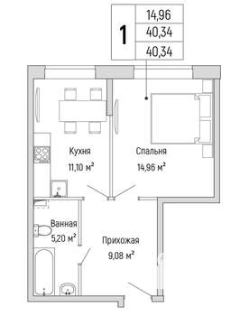 1-к квартира, вторичка, 40м2, 1/9 этаж