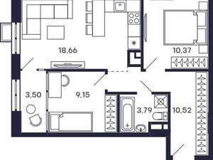 2-к квартира, строящийся дом, 56м2, 9/28 этаж