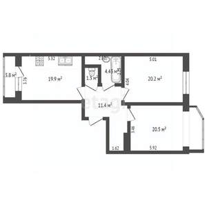 2-к квартира, вторичка, 76м2, 6/17 этаж