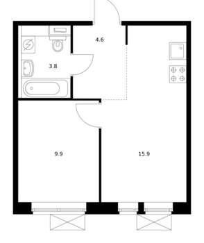 1-к квартира, вторичка, 34м2, 7/9 этаж