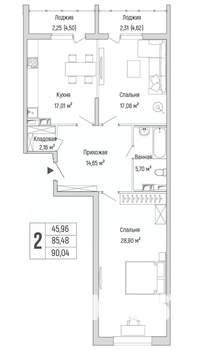 2-к квартира, вторичка, 90м2, 4/9 этаж