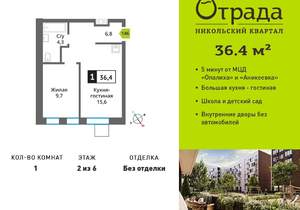 1-к квартира, вторичка, 36м2, 2/9 этаж